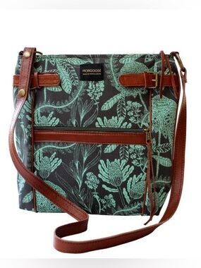 Women's Mint Green Floral Shoulder Bag with Brown Trim